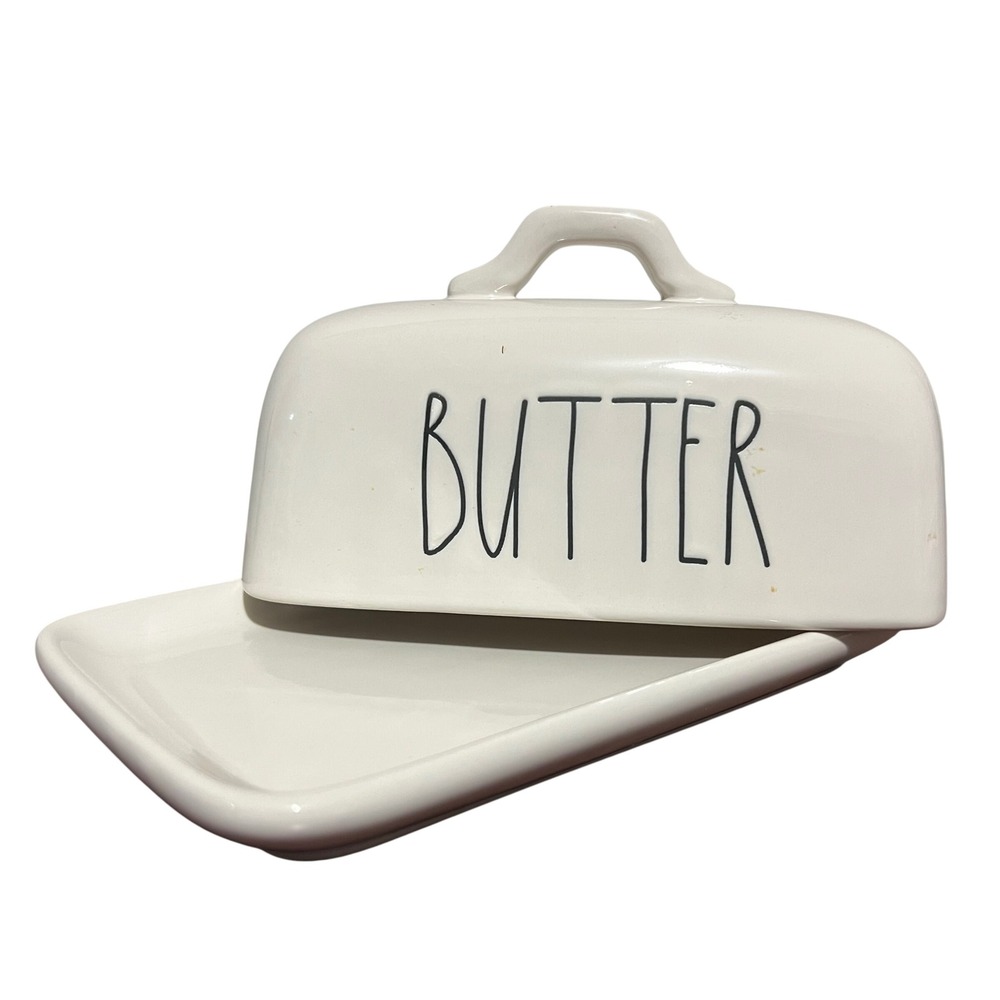 Rae Dunn Artisan Collection BUTTER Dish with Lid Ivory Ceramic Farmhouse Decor